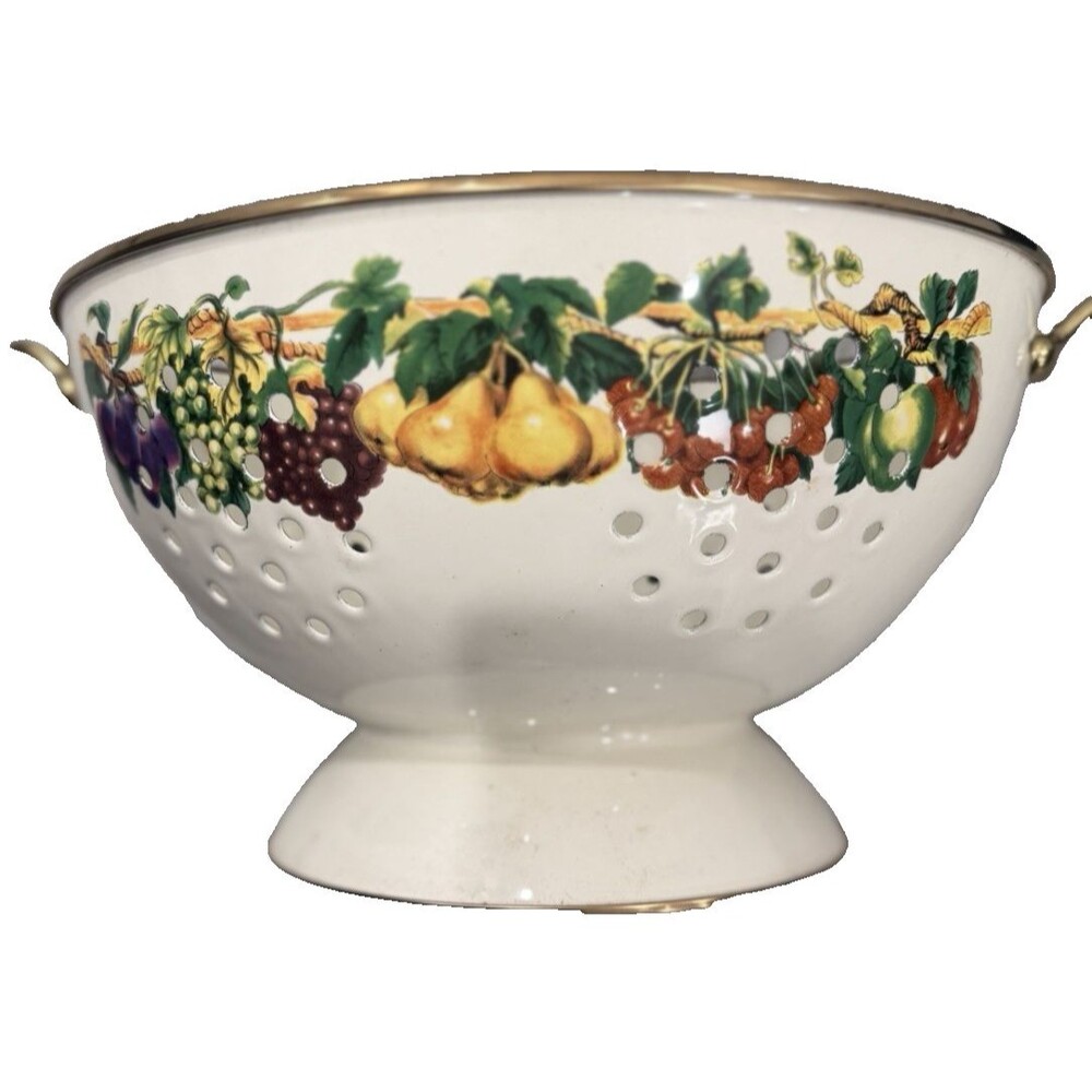 VTG Tabletops Unlimited Kensington Garden Porcelain Enamel 5 Qt Colander Straine